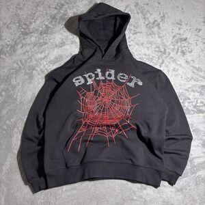Spider Rhinestone Hoodie Black Size Large